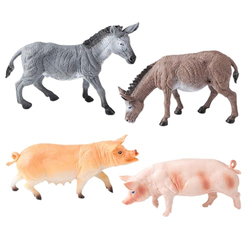 AENIMELY 4-teiliges Bauernhof-Tier-Set – Enthält Esel, Sau und Eber – Realistische pädagogische Spielzeuge für Kinder, Kuchentopper & Scheunenparty-Dekoration von AENIMELY