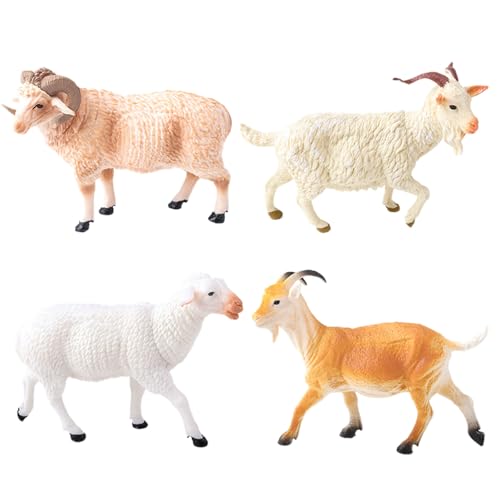AENIMELY 4-teiliges Ziegen- und Schaf-Set – Realistische Bauernhof-Tiermodelle für Kinder, pädagogisches Spielzeug, Kuchentopper & Land-Party-Geschenk von AENIMELY