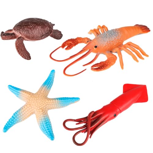 AENIMELY 4-teiliges realistische Meeres-Tierfiguren – Meeresschildkröte, Hummer – Pädagogisches Meeres-Spielzeug für Kinder – Kuchentopper, Partygeschenke, STEM-Lernspielzeug für Kleinkinder von AENIMELY