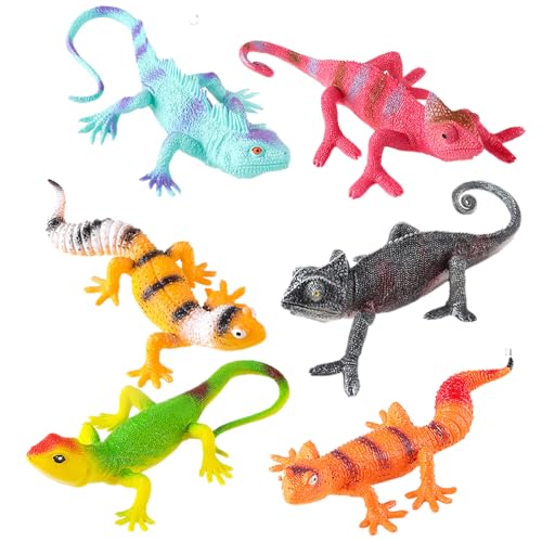AENIMELY 6-teiliges Eidechsen & Chamäleonsfiguren – Großes Reptilien-Set mit Gecko, Eidechse, Chamäleon STEM-Lernspielzeug für Kinder von AENIMELY