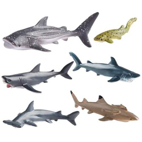 AENIMELY 6-teiliges Haifiguren-Set – Realistische Meeres-Tierfiguren mit Megalodon – STEM-Lernspielzeug, Meeres-Spielzeug, Kuchentopper für Kinder von AENIMELY