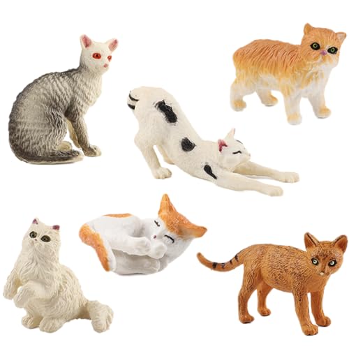 AENIMELY 6-teiliges Mini-Katzenfiguren – Realistische Feste Haustier-Katzenfiguren – Pädagogisches Spielzeug Kuchentopper Geschenkdekoration für Kinder von AENIMELY