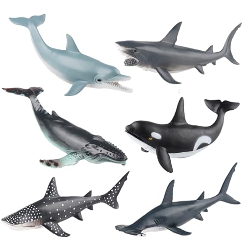 AENIMELY 6-teiliges Ozean-Tierfiguren-Set – beinhaltet Hammerhai, Killerwal, Walhai, Delphin, Megalodon, Buckelwal – realistisches Meeresspielzeug für Kinder, Kuchendekoration AENIMELY 6-teiliges Ozean-Tierfiguren-Set – beinhaltet Hammerhai, Killerwal, Walhai, Delphin, Megalodon, Buckelwal – realistisches Meeresspielzeug für Kinder, Kuchendekoration von AENIMELY