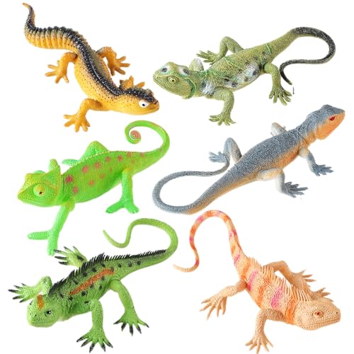 AENIMELY 6-teiliges realistische Eidechsenfiguren – Großes Reptilien-Spielzeug-Set mit Chamäleon, Bartagame, Gecko, Leguan – STEM-Lernspielzeug für Kinder von AENIMELY
