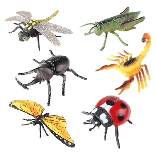 AENIMELY 6-teiliges realistische Insektenfiguren – Großes hohles Insektenset mit Libelle, Heuschrecke, Skorpion, Käfer, Marienkäfer, Monarchfalter – Lernspielzeug für Kinder von AENIMELY
