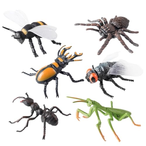 AENIMELY 6-teiliges realistische Insektenfiguren – Hohles Insektenset mit Spinne, Wespe, Hirschkäfer, Fliege, Gottesanbeterin, Ameise – STEM-Naturspielzeug für Kinder von AENIMELY