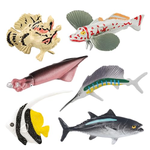 AENIMELY 6-teiliges realistische Tiefseefischfiguren – Meeres-Tierfiguren-Set mit Thunfisch, Schwertfisch, Tintenfisch, Goldmakrele – Pädagogisches Meeres-Spielzeug für Kinder, STEM-Spielset AENIMELY 6-teiliges realistische Tiefseefischfiguren – Meeres-Tierfiguren-Set mit Thunfisch, Schwertfisch, Tintenfisch, Goldmakrele – Pädagogisches Meeres-Spielzeug für Kinder, STEM-Spielset von AENIMELY