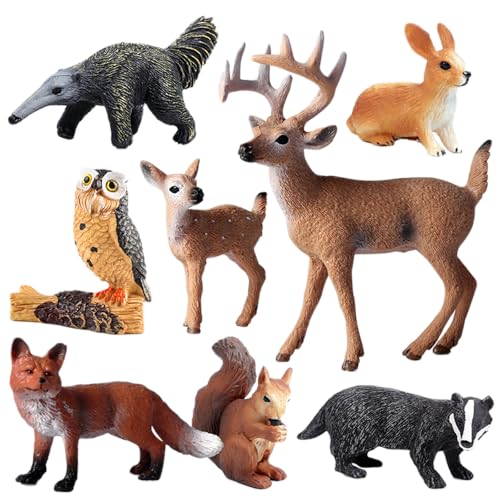 AENIMELY 8-teiliges Waldtier-Set – Realistische Feste Modelle von Hase, Weißwedelhirsch, Fuchs, Eule – Pädagogisches Wildtier-Spielzeug, Kinder von AENIMELY