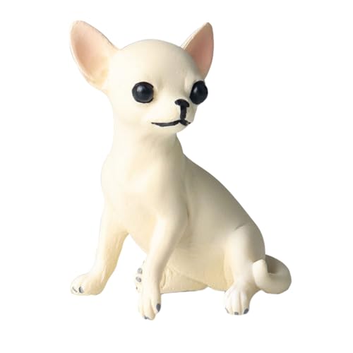 AENIMELY Chihuahua Hund Figur Handbemalt Realistische Kunststoff Welpen Figur Winzige Weiße Hunde Tiere Spielzeug Hund Kuchen Topper Weihnachten Geburtstag Geschenk von AENIMELY