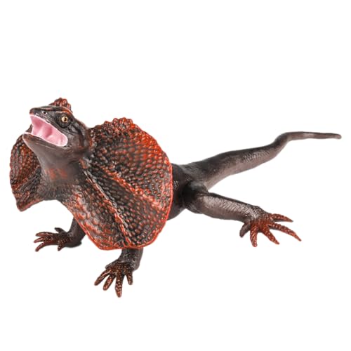 AENIMELY Realistische Kragenechsenfigur (Schwarz & Rot) – Feste Reptilien-Tierfiguren für Kinder – Pädagogisches STEM-Spielzeug, Wildtier-Spielfigur, Dschungel-Dekoration von AENIMELY