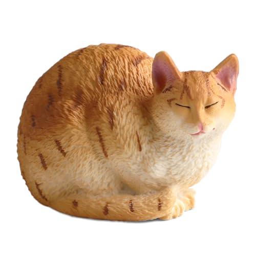 AENIMELY Realistische gelbe schlafende Katzenfigur – Feste Haustier-Tierfiguren für Kinder – Zuhause- & Garten-Dekoration, Pädagogisches Tier-Display, Geschenk für Katzenliebhaber von AENIMELY