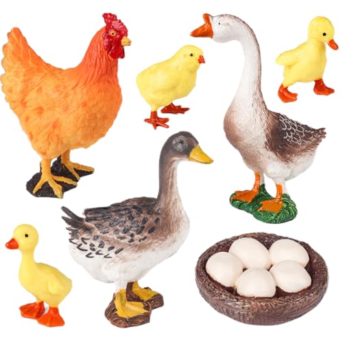 AENIMELY Realistisches Geflügel-Set – Hohle Tierfiguren von Küken, Entenküken, Henne, Gans, Nest mit Eiern – Pädagogisches Bauernhof-Tierspielzeug für Kinder – Lernspielzeug, Kuchentopper von AENIMELY