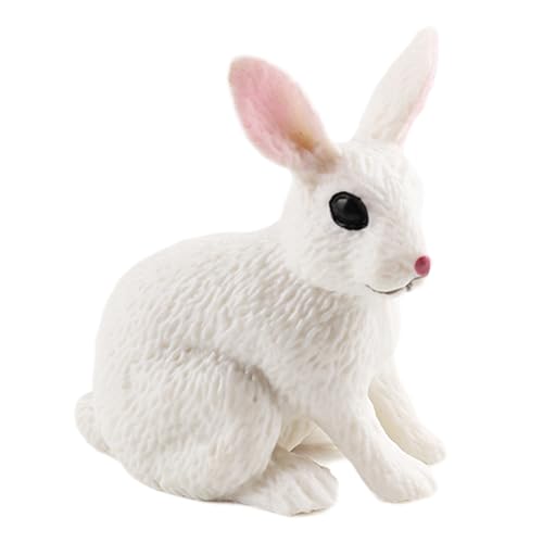 AENIMELY Weiße Hasenfigur (Hockend) – Realistisches Kaninchen-Spielzeug – Feste Mini-Tierfiguren für Oster-Kuchentopper, Kinder-Lernspiel von AENIMELY