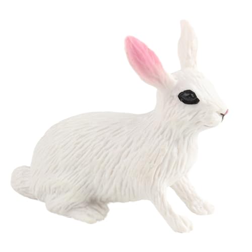AENIMELY Weiße Hasenfigur (Krabbelnd) – Realistisches Kaninchen-Spielzeug – Festes pädagogisches Modell, Oster-Kuchentopper für Kinder von AENIMELY