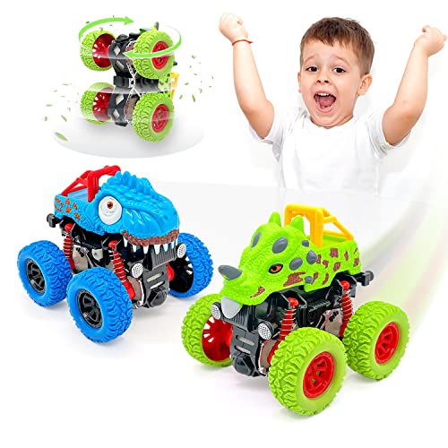 AESTEMON Auto Spielzeug ab 3 Jahre Junge, 2 Stück Monstertruck Dinosaurier Cars Spielzeug Kinderspielzeug 2 3 Jahre Junge, 360° Drehbaren Spielzeugauto Kinder Geschenk Junge 2 3 4 5 Jahre von AESTEMON