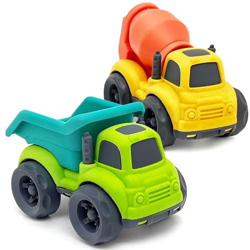 AESTEMON LKW Spielzeug ab 1 Jahr Junge, 2er-Pack Kipper Sandspielzeug & Betonmischer LKW Baustellenfahrzeuge Kinder Kinderspielzeug ab 1 2 Jahre, Auto Spielzeug Baby Geschenk Junge 1 2 3 Jahre von AESTEMON