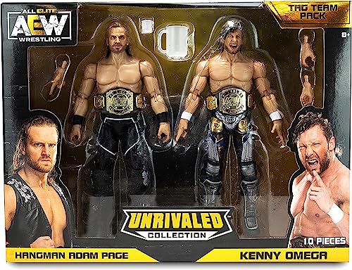AEW AEW0146 Unrivaled Collection Tag Team Pack-Kenny Omega und Hangman Adam Page Actionfiguren, Plus Zubehör, Multi von All Elite Wrestling