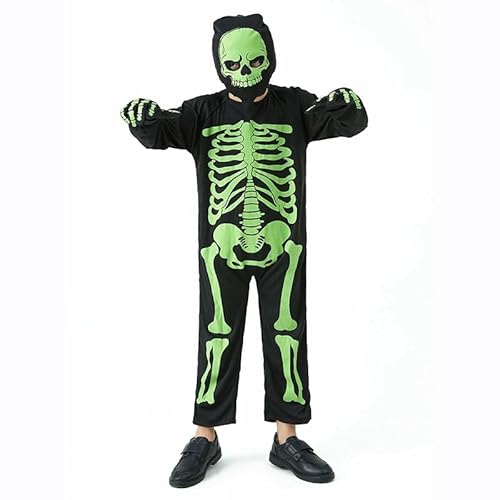 AEYAKA Kinder Skelett-Kostüm– Leuchtendes Grim Reaper Halloween-Outfit für Jungen & Mädchen – Gruseliges Verkleidungsset für Karneval & Halloween (M) von AEYAKA