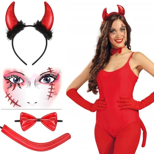 AEYAKA Teufelskostüm-Accessoires, Ohren, Stirnband, Schwanz, Fliege, Gesichtsaufkleber Teufelskostümzubehör für Kinder, Erwachsene, Karneval, Cosplay, Kostümparty AEYAKA Teufelskostüm-Accessoires, Ohren, Stirnband, Schwanz, Fliege, Gesichtsaufkleber Teufelskostümzubehör für Kinder, Erwachsene, Karneval, Cosplay, Kostümparty von AEYAKA