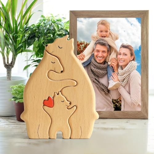 Personalisiertes Holzkunstpuzzle der Bärenfamilie mit 1-8 Familiennamen, Desktop Ornament Home Tischdekoration für Familie Andenken Geschenke, Geschenk für Familie, Oma, Opa Mama, Papa (A) von AEbdgdd