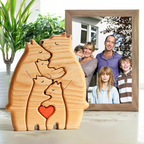 Personalisiertes Holzkunstpuzzle der Bärenfamilie mit 1-8 Familiennamen, Desktop Ornament Home Tischdekoration für Familie Andenken Geschenke, Geschenk für Familie, Oma, Opa Mama, Papa (C) von AEbdgdd