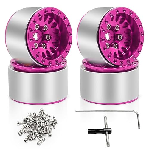 AFCAHEH 1/18 TRX4M Radnabe, 1/24 SCX24 AX24 1.0 Radnabe, Radnabe aus Aluminiumlegierung for Rock Crawler-Fahrzeug(Pink) von AFCAHEH