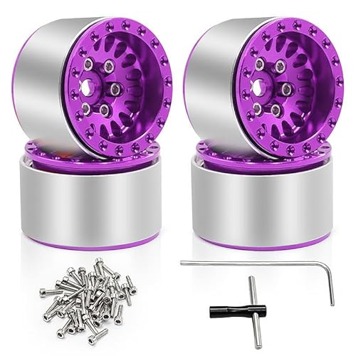 AFCAHEH 1/18 TRX4M Radnabe, 1/24 SCX24 AX24 1.0 Radnabe, Radnabe aus Aluminiumlegierung for Rock Crawler-Fahrzeug(Purple) von AFCAHEH