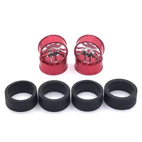 AFCAHEH 4 stücke 24mm for 1/28 Racing Reifen Reifen Metall Felge for Wlt-oys 284131 K969 K979 K989 P929 Kyosho Mini-Z for 1:28 RC Auto Upgrade Teile(Rood) von AFCAHEH