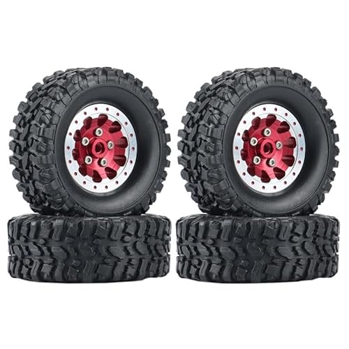 AFCAHEH 4Pcs Metall Beadlock Rad Hub Felge Und Gummi Reifen for WPL C14 C24 B14 B24 B36 MN D90 MN99S RC Auto Upgrade Teile(Rood) von AFCAHEH
