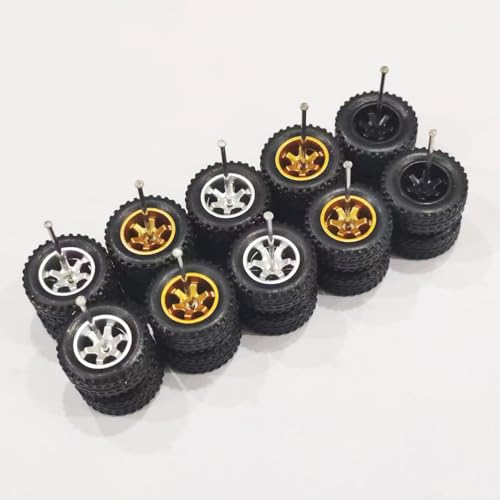 AFCAHEH 5 Sets for 1/64 14mm Off Road Truck Modell Räder Reifen Reifen Ersatzteile for 1:64 SUV Jeep Offroad(TE37 silv Gold blk) von AFCAHEH
