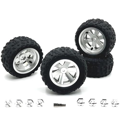 AFCAHEH Fernbedienung Auto Zubehör Metall Verbesserte Klemme Rad Hub Reifen for RIaarIo SCY JJRC LC HuanSu RC Auto Teile(Silver) von AFCAHEH