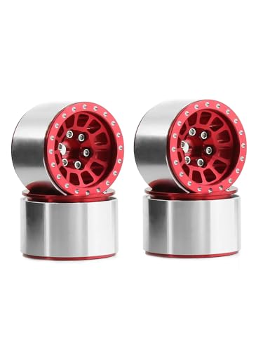 AFCAHEH RC-Auto, 4 Stück, 1,0 Zoll Felge, Aluminiumlegierung, Beadlock-Radnabe for TRX4M 1/18 RC Crawler-Auto, Upgrade-Teile, Ersatz, 7 mm Sechskant(Rood) von AFCAHEH