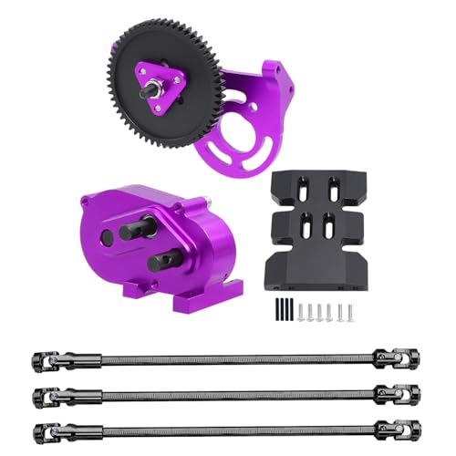 LCG Metall Prefixal Getriebe Overdrive Vorne Motor Übertragung Transfer Fall for 1/10 RC Crawler SCX10 I II 90046 Capra TRX4(Purple with 3 shafts) von AFCAHEH