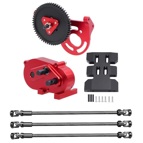 LCG Metall Prefixal Getriebe Overdrive Vorne Motor Übertragung Transfer Fall for 1/10 RC Crawler SCX10 I II 90046 Capra TRX4(Red with 3 shafts) von AFCAHEH