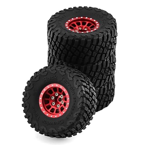 TRX4M 4PCS Metall 1 Zoll Räder mit Reifen Upgrade Hub Reifen Set for 1/18 RC Crawler Auto Traxxas TRX4-M Defender Bronco SCX24 FMS(4pcs A Red) von AFCAHEH