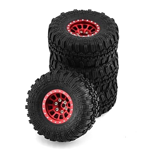 TRX4M 4PCS Metall 1 Zoll Räder mit Reifen Upgrade Hub Reifen Set for 1/18 RC Crawler Auto Traxxas TRX4-M Defender Bronco SCX24 FMS(4pcs B Red) von AFCAHEH