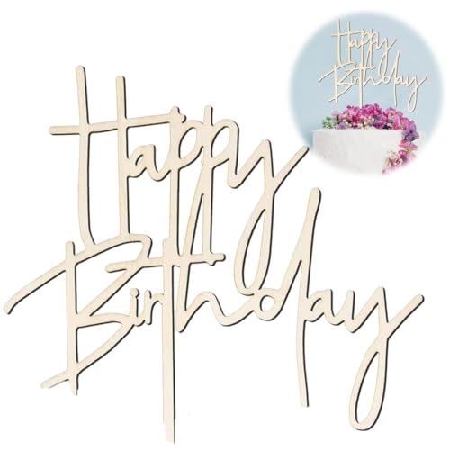 AFCJLTO Cake Topper Happy Birthday aus Holz,Happy Birthday Cake Topper,Tortenstecker für Geburtstagstorte,Kuchendekoration zum Geburtstag für Kinder und Erwachsene,10cm*14cm von AFCJLTO