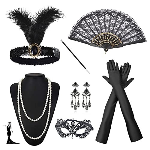 AFEIGE 20er Jahre Accessoires●20s Kostüm Damen●Great Gatsby Accessoires Set●1920er Jahre Zubehör mit Stirnband Handschuhen Halskette AFEIGE 20er Jahre Accessoires●20s Kostüm Damen●Great Gatsby Accessoires Set●1920er Jahre Zubehör mit Stirnband Handschuhen Halskette von AFEIGE