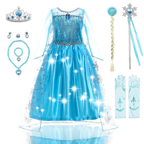 AFEIGE Elsa kostüm mädchen,11-teiliges Set Elsa Kleid,ELSA Kinder Prinzessin Kleid,Eiskönigin Kleid für Weihnachten Verkleidung Karneval Party Halloween Party Geburtstag Party. von AFEIGE
