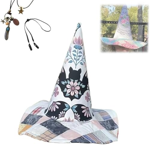 AFGQIANG Vintage Cottagecore Halloween Hexenhut Handgemachte Quilt Hexenhut Renaissance Kostüm Hexe Vibes (#11) von AFGQIANG