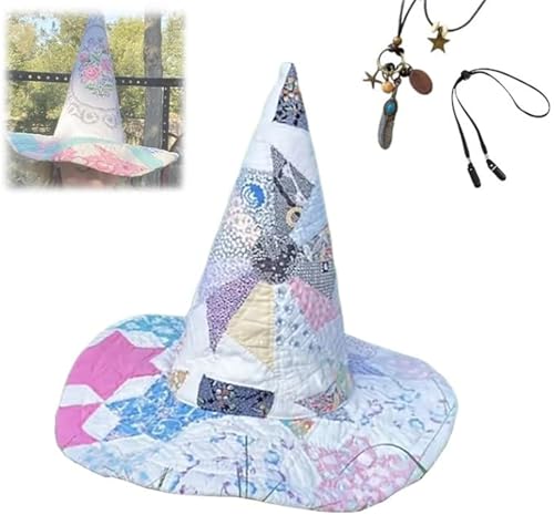 AFGQIANG Vintage Cottagecore Halloween Hexenhut Handgemachte Quilt Hexenhut Renaissance Kostüm Hexe Vibes (#14) von AFGQIANG
