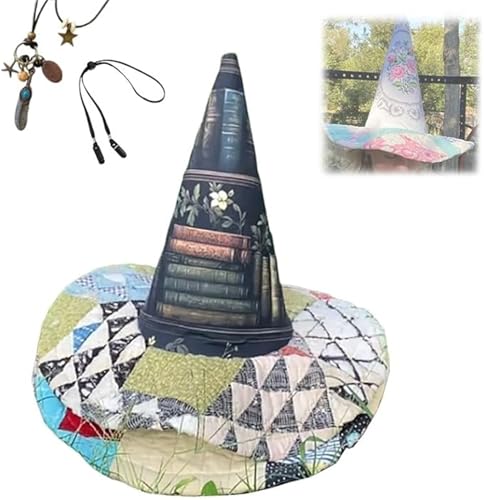 AFGQIANG Vintage Cottagecore Halloween Hexenhut Handgemachte Quilt Hexenhut Renaissance Kostüm Hexe Vibes (#15) von AFGQIANG