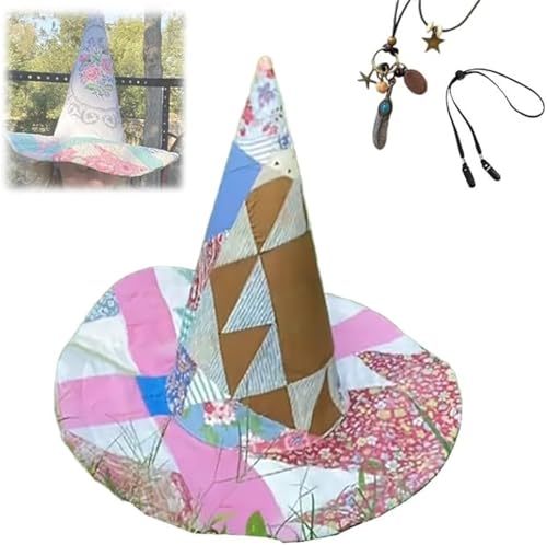 AFGQIANG Vintage Cottagecore Halloween Hexenhut Handgemachte Quilt Hexenhut Renaissance Kostüm Hexe Vibes (#18) von AFGQIANG