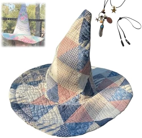 AFGQIANG Vintage Cottagecore Halloween Hexenhut Handgemachte Quilt Hexenhut Renaissance Kostüm Hexe Vibes (#3) von AFGQIANG