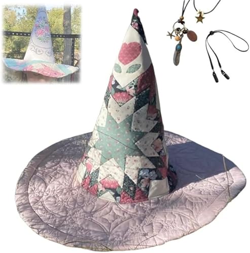 AFGQIANG Vintage Cottagecore Halloween Hexenhut Handgemachte Quilt Hexenhut Renaissance Kostüm Hexe Vibes (#4) von AFGQIANG