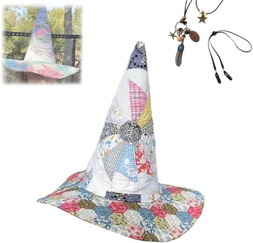 AFGQIANG Vintage Cottagecore Halloween Hexenhut Handgemachte Quilt Hexenhut Renaissance Kostüm Hexe Vibes (#9) von AFGQIANG