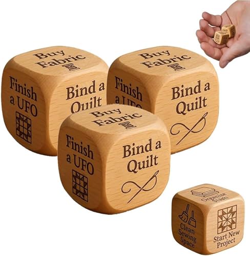Quilters Würfel, handgefertigte Entscheidungswürfel aus Holz mit 6 gravierten Nähaufgaben, lustiges Geschenk für Quilter, kreatives Werkzeug für Quilt-Projekte, Näher und Bastelliebhaber, um der von AFGQIANG