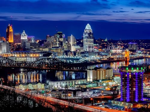 100-teiliges Puzzle für Erwachsene, Familienspiel, Cincinnati Skyline, Ohio, Stadtnachtansicht, Landschaftspuzzle, anspruchsvolle Spiele, Familienwanddekoration, 45,5 x 35,5 cm 100-teiliges Puzzle für Erwachsene, Familienspiel, Cincinnati Skyline, Ohio, Stadtnachtansicht, Landschaftspuzzle, anspruchsvolle Spiele, Familienwanddekoration, 45,5 x 35,5 cm von AFHMZ