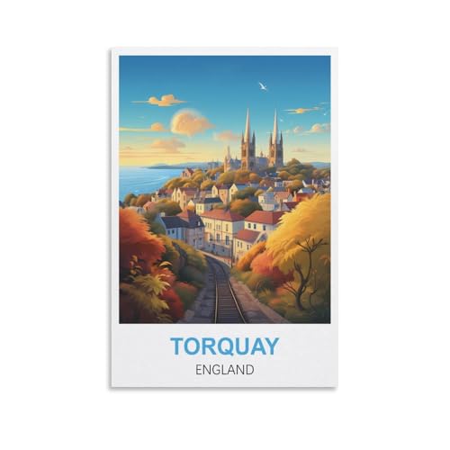 1000-teiliges Puzzle, Torquay England Poster Puzzle 1000-teiliges Holzpuzzle Lernspielzeug für Erwachsene und Kinder, Familien-Dekompressionsspiel, 52 x 38 cm von AFHMZ