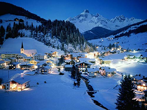 200-teiliges Puzzle, Österreich, Winter, Nacht, DIY-Bild, Heimdekoration, 35 x 25 cm von AFHMZ